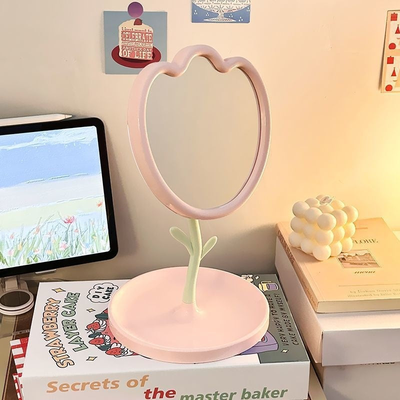 Aesthetic Tulip Design Makeup Mirror | New Portable Desktop for Students/Office